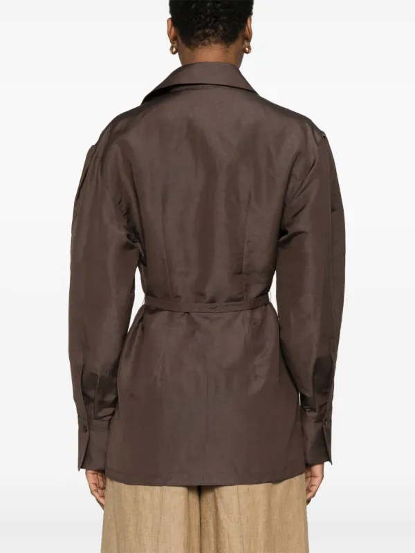 Tシャツ・カットソー Max Mara AFFARI - Linen and silk shirt with belt Affari belted linen and silk shirt in brown - Max Mara