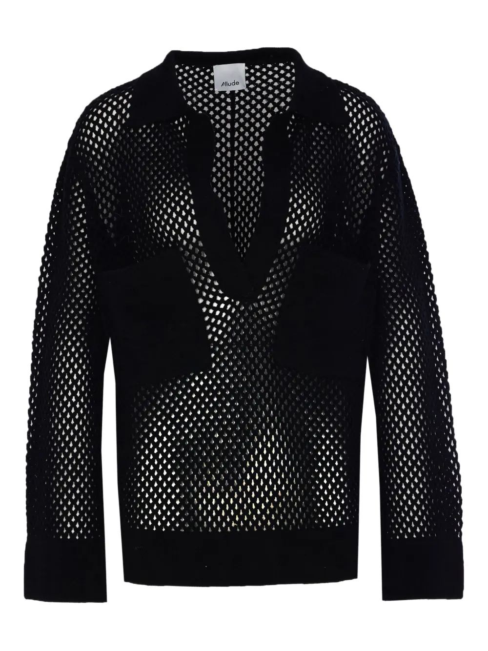 Allude メッシュディテール トップ - ブラック Allude メッシュディテール トップ - ブラック