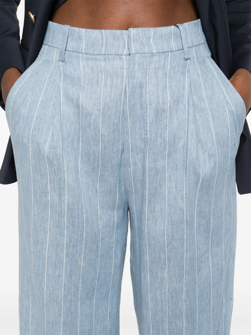 Tagliatore Wide-leg Linen Trousers With Subtle Pinstripe In Blue