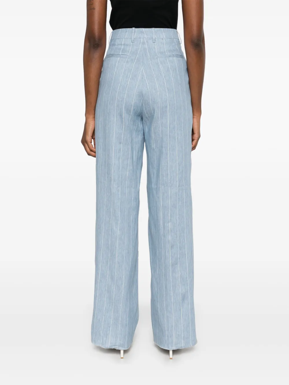 Tagliatore Wide-leg Linen Trousers With Subtle Pinstripe In Blue