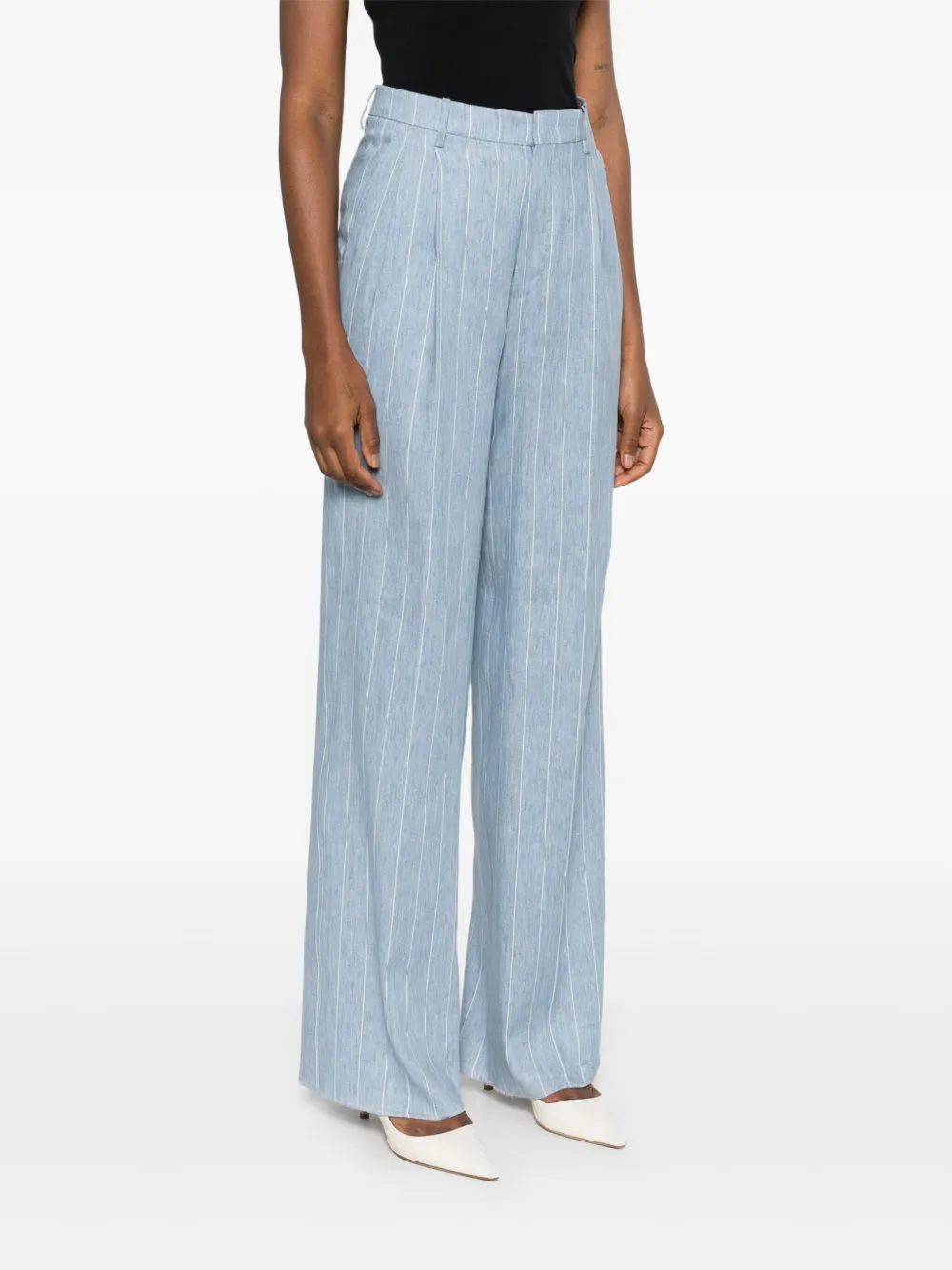 Tagliatore Wide-leg Linen Trousers With Subtle Pinstripe In Blue