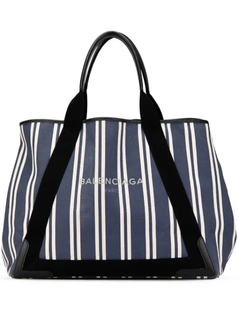 Balenciaga Pre-Owned tote Canvas Striped Navy Cabas M 2017-2024