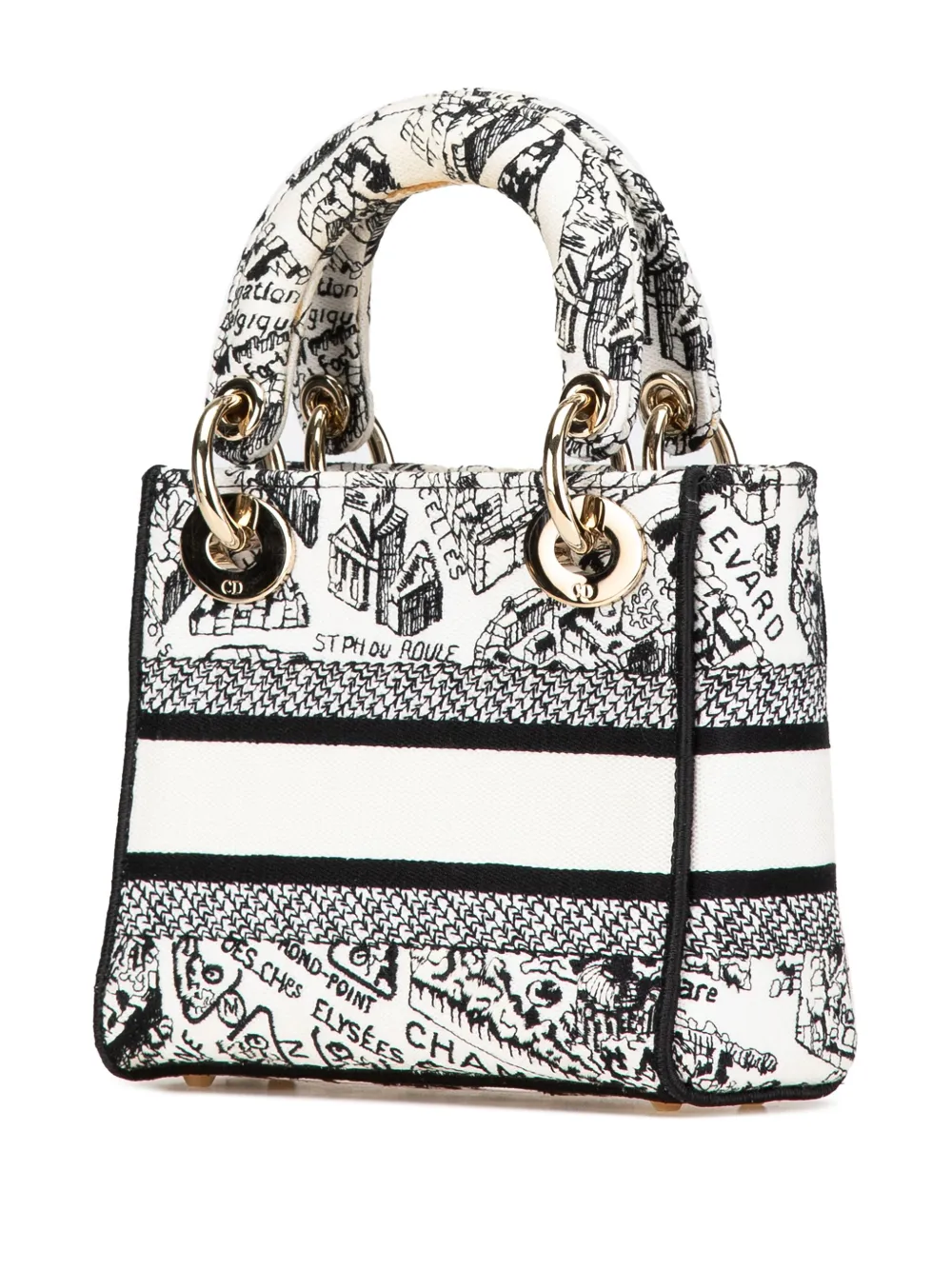 Pre-owned Dior 2023 Mini Embroidered Canvas Plan De Paris Lady D Lite Satchel In White