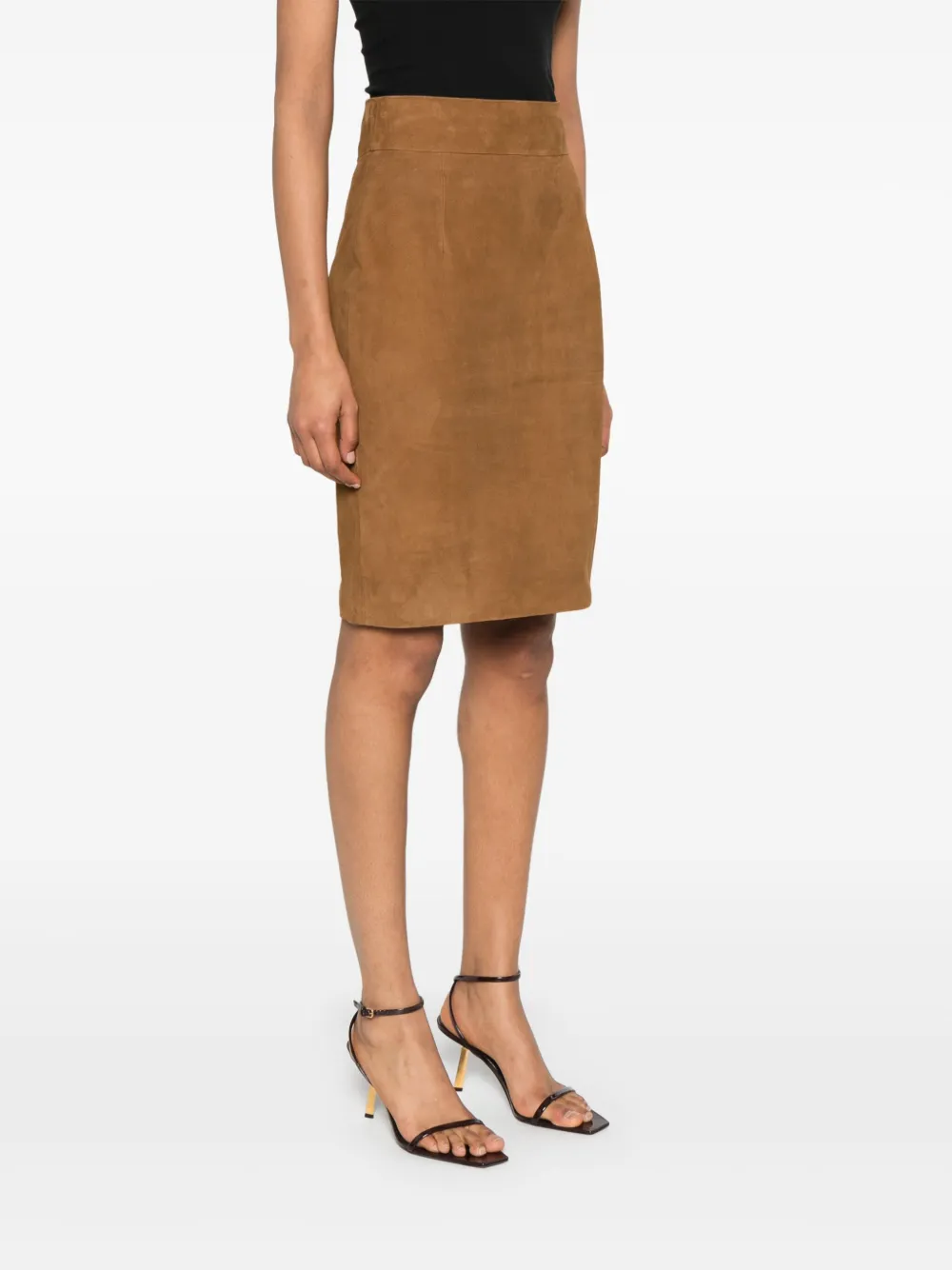 Tagliatore Suede Midi Skirt Skirts Brown In Brown