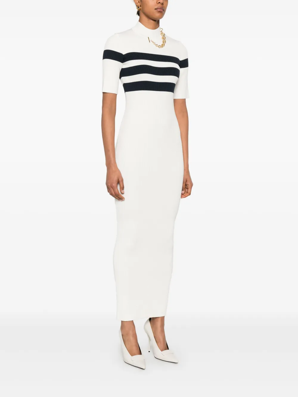 Jean Paul Gaultier Geribbelde maxi-jurk Wit