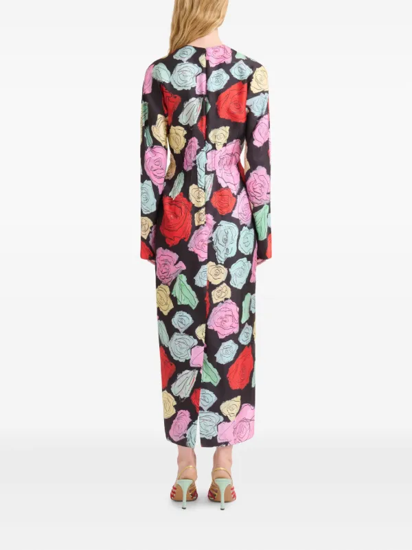 Marni Floral-Printed Long-Sleeved Crewneck Dress