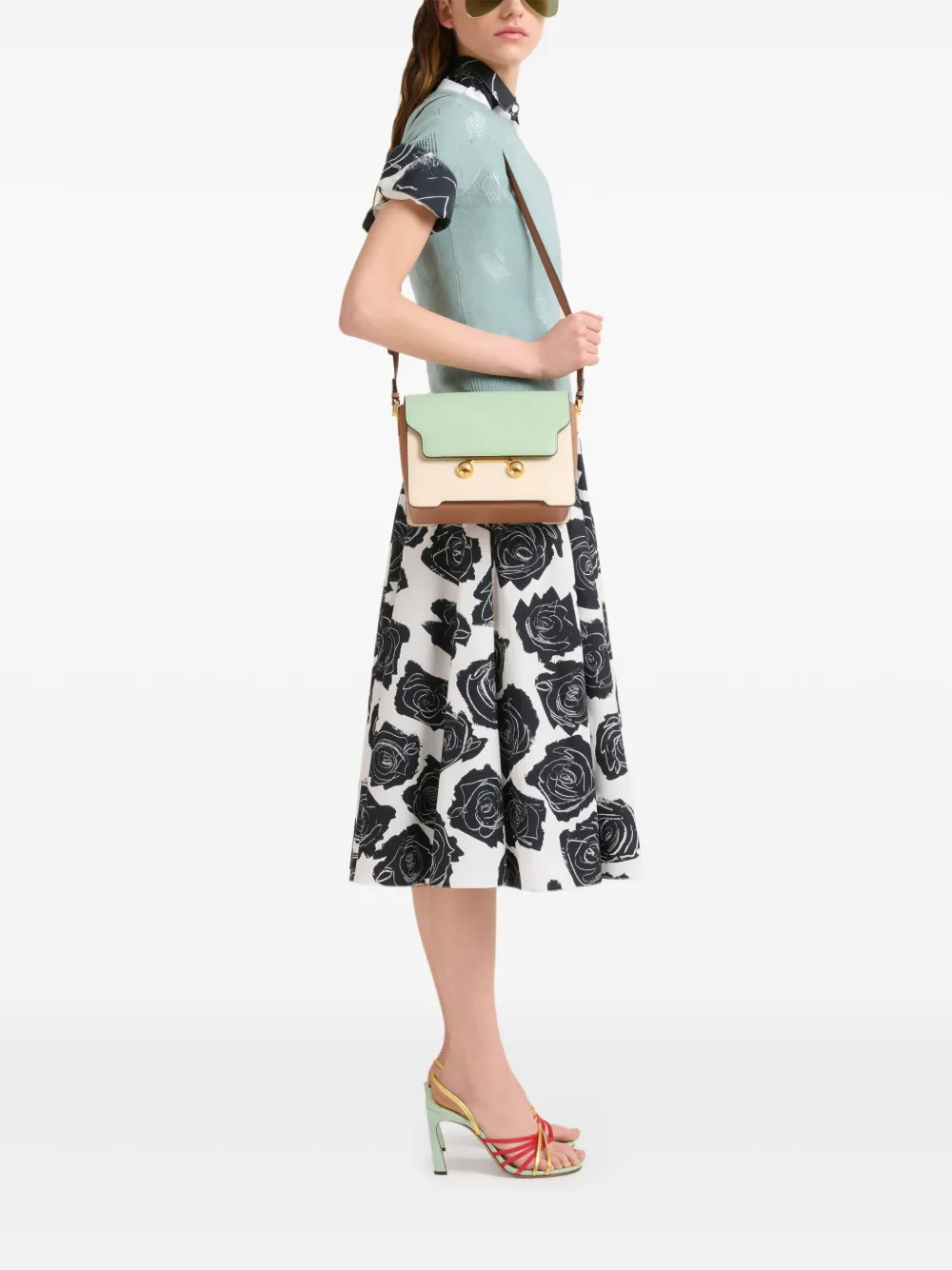 Marni Trunkaro medium leren schoudertas - Beige