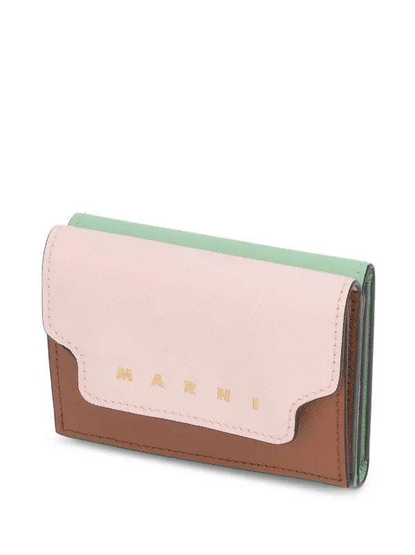 MARNI レザー 三つ折り財布 ピンク ピンク レザー製 三つ折りウォレット、マルニメンディング