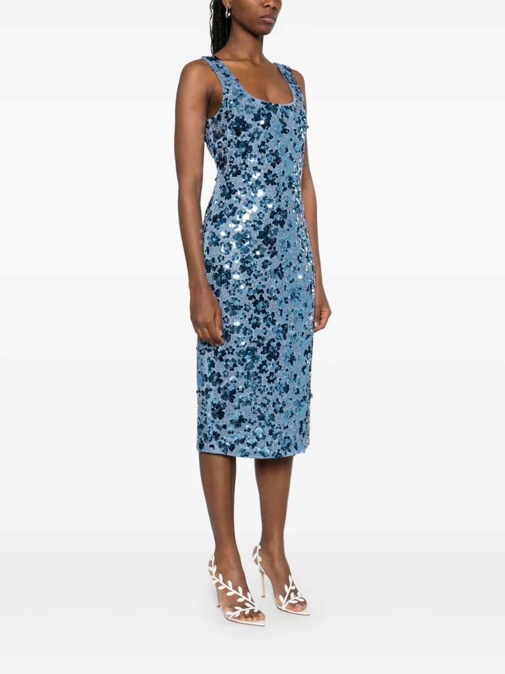 Michael Kors Midi-jurk verfraaid met bloemen Blauw