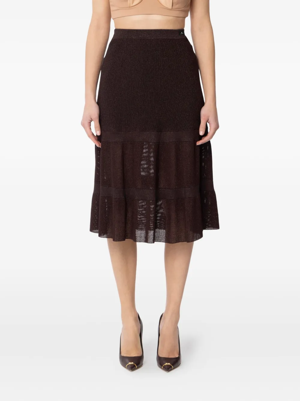 Elisabetta Franchi Gebreide gelaagde midi-rok - Bruin