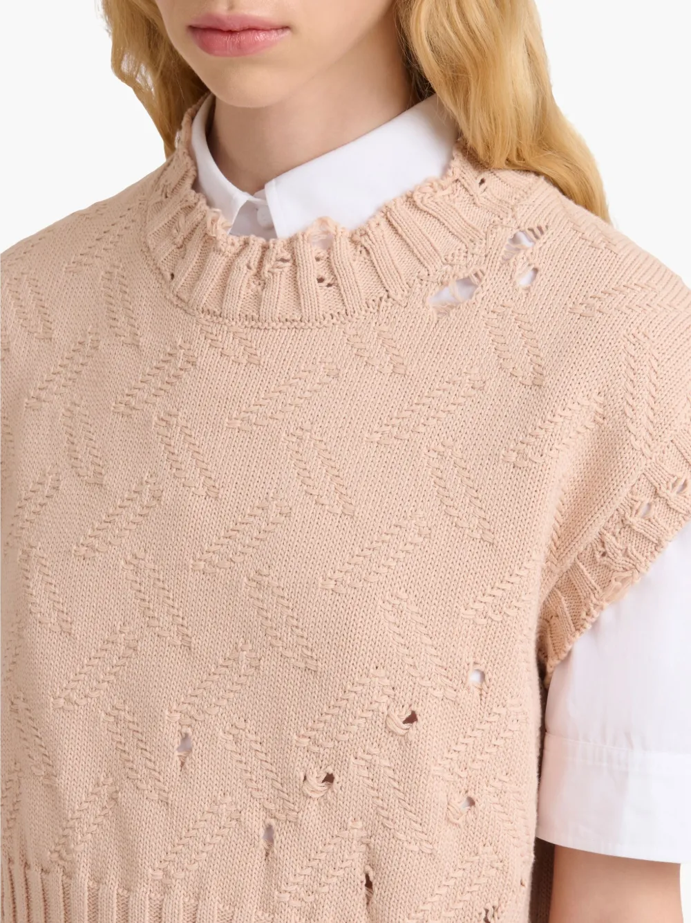 Marni Pink Jacquard 3d Dishevelled Cotton Sweater In Neutrals
