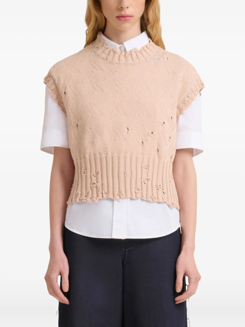 Marni Pink Jacquard 3d Dishevelled Cotton Sweater In Neutrals