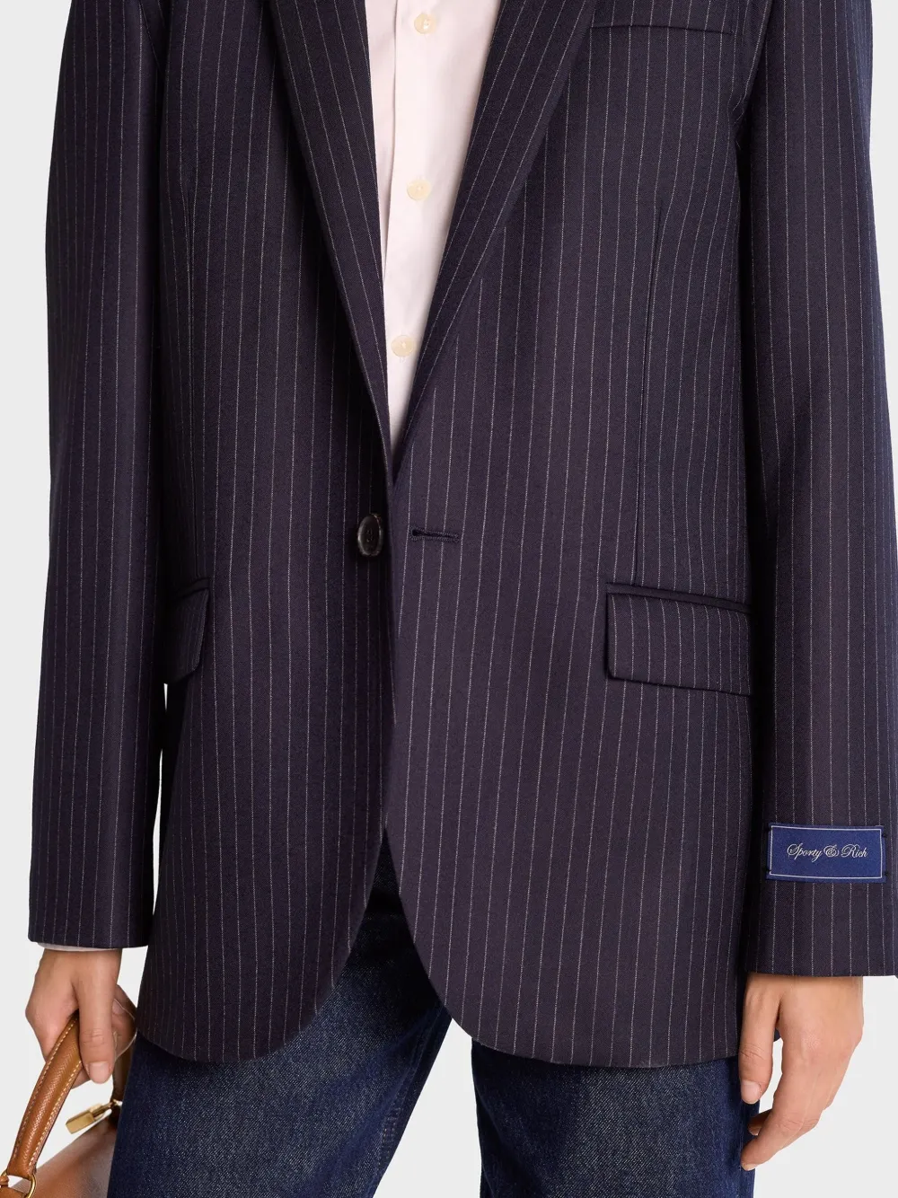 SPORTY AND RICH PINSTRIPE TAILORED BLAZER