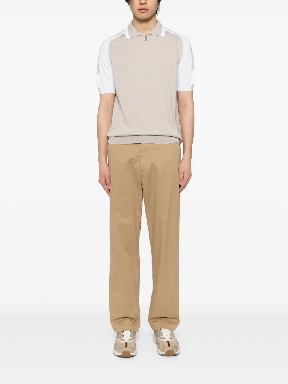 Svevo Katoenen poloshirt met halve rits - Beige