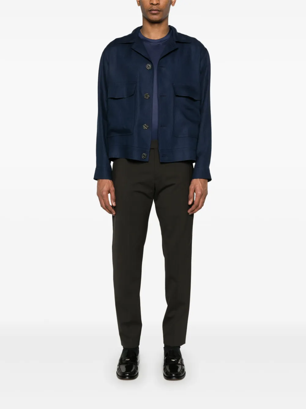 Shop Tagliatore Linen Shirt Jacket In Blue