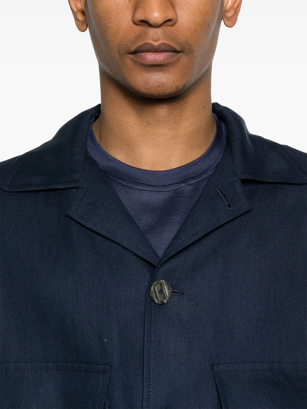 Shop Tagliatore Linen Shirt Jacket In Blue