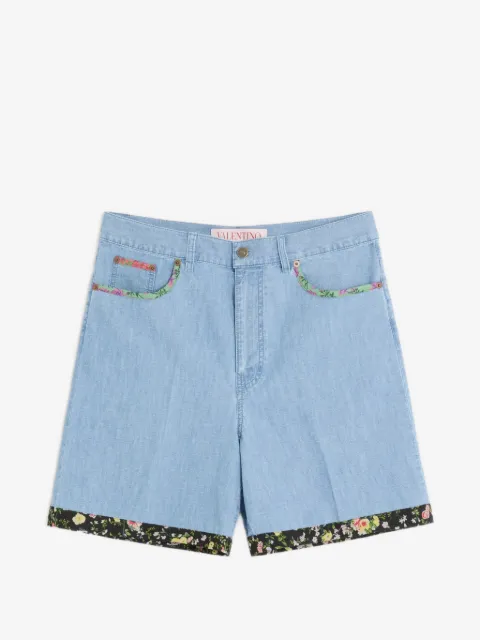 Valentino Garavani denim bermudas shorts with floral print hem