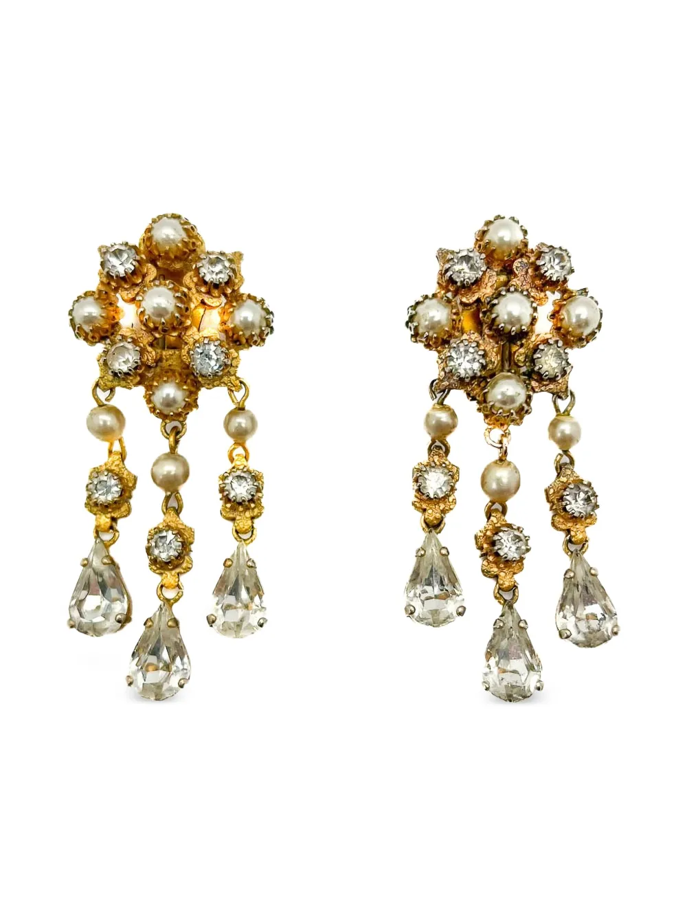 Christian Dior Pre-Owned 1950s Renaissance クリスタル ピアス - ゴールドトーン Christian Dior Pre-Owned 1950s Renaissance クリスタル ピアス - ゴールドトーン