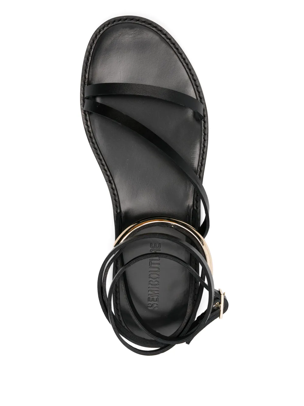 Shop Semicouture Leather Flat Sandals In Black
