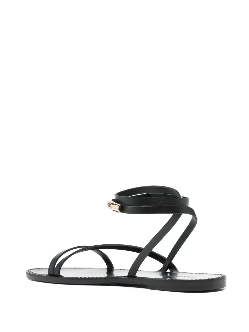 Shop Semicouture Leather Flat Sandals In Black