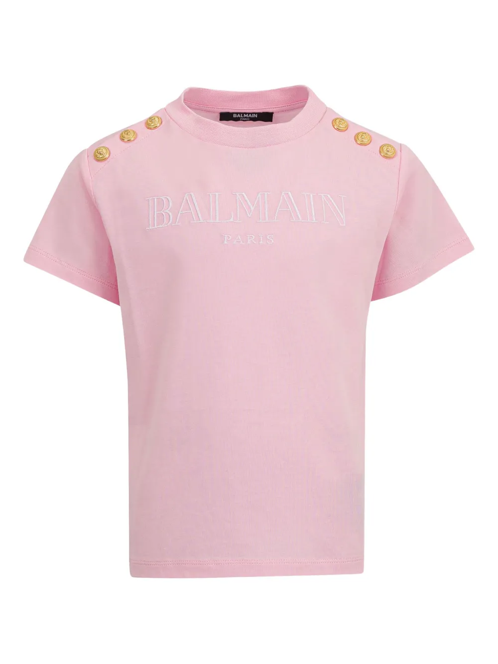 Balmain Kids button-embellished logo T-shirt Roze