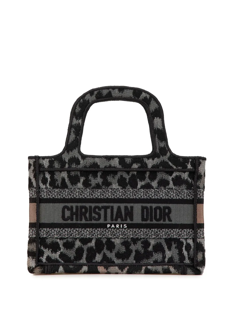 Christian Dior Pre-Owned 2021 ミッツァ ミニ エンブロイダリー キャンバス レオパード ブック トートバッグ Christian Dior Pre-Owned 2021 ミッツァ ミニ エンブロイダリー キャンバス レオパード ブック トートバッグ