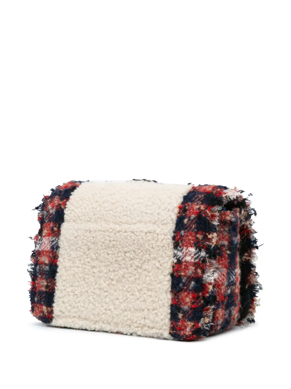 Pre-owned Chanel 2017-2018 Cc Tweed And Shearling Single Flap Crossbody Bag In 彩色