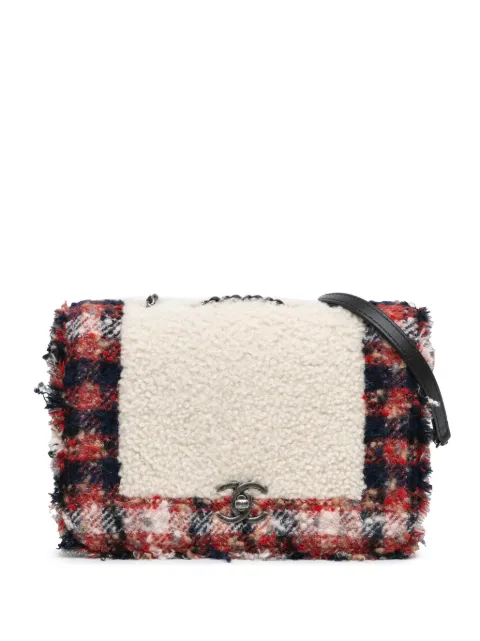 CHANEL Pre-Owned 2017-2018 CC Tweed and Shearling Single Flap crossbody bag