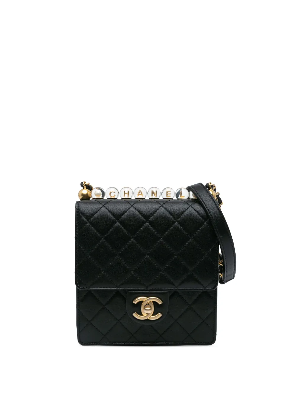 Pre-owned Chanel 2020 Small Lambskin Chic Pearls Flap Crossbody Bag In 黑色