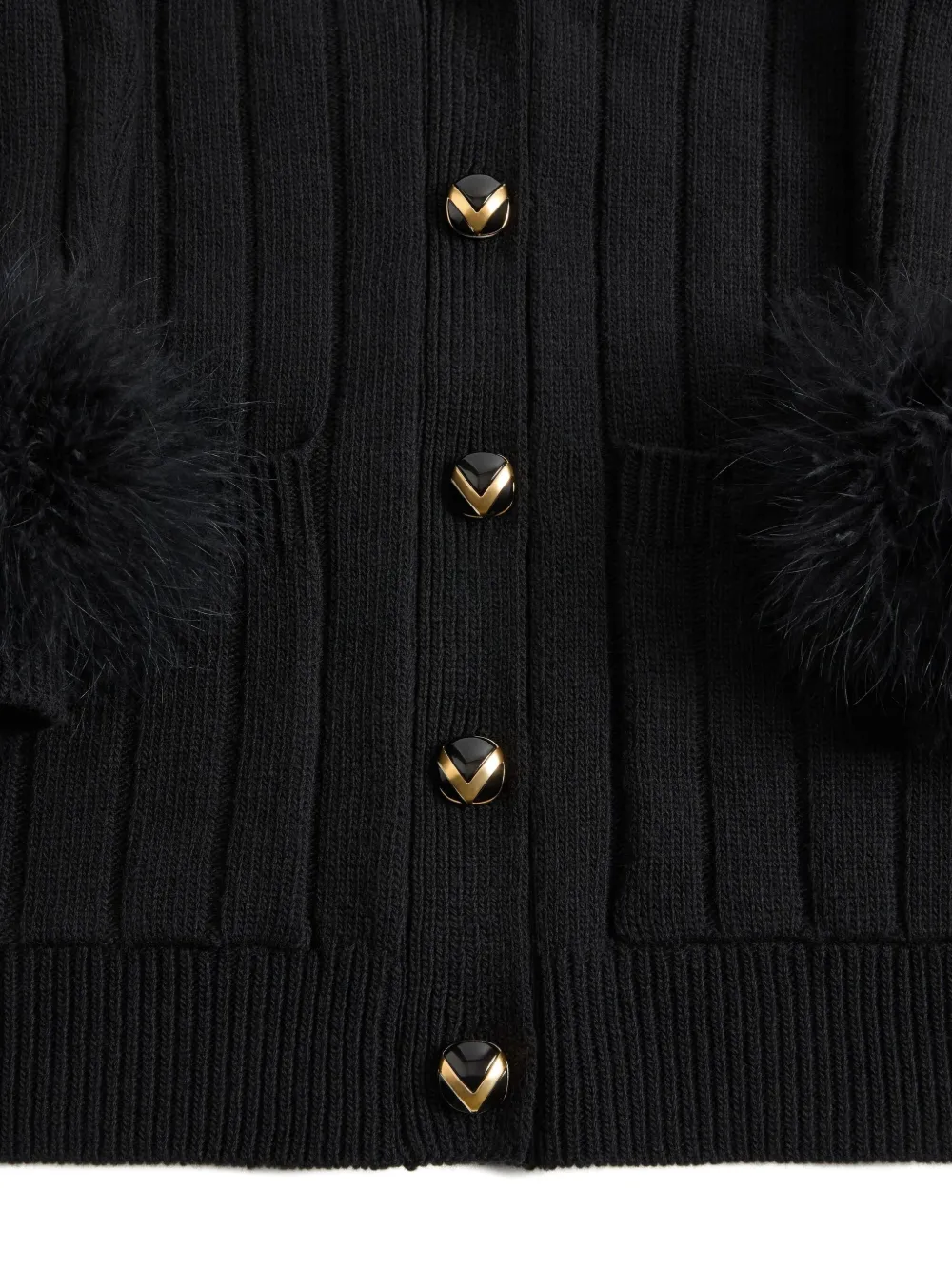 feather-cuff ribbed jacket