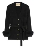Valentino Garavani feather-cuff ribbed cardigan - Black