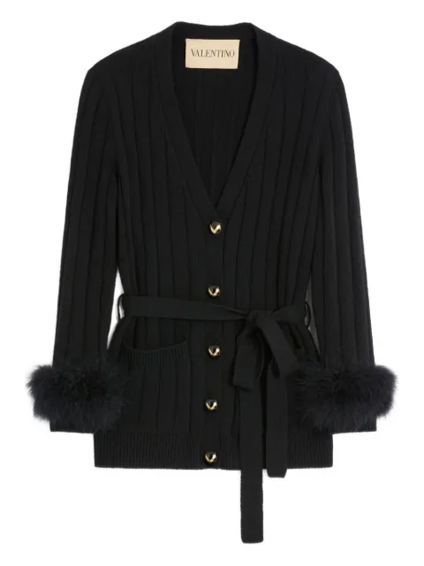 Valentino Garavani feather-cuff ribbed cardigan