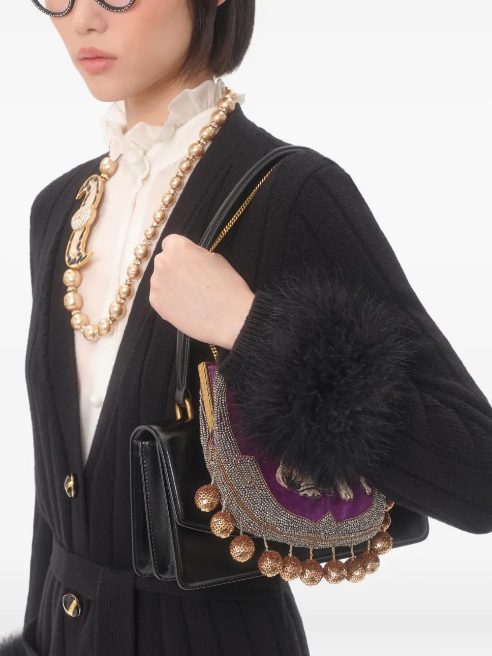 Valentino Garavani Geribbeld vest met veren Zwart