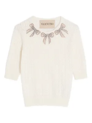 VALENTINO バレンティノ ＊ ニット トップス 背面レース リボン 白 VALENTINO バレンティノ ＊ ニット トップス 背面レース リボン