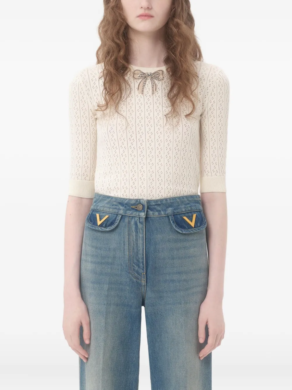 VALENTINO COTTON SHORT SLEEVE SWEATER 