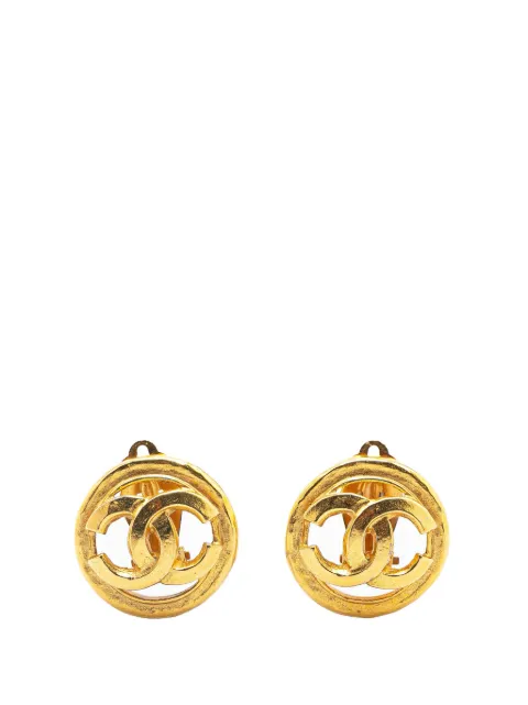 CHANEL Pre-Owned 1994 Gold Plated CC Round Clip on Earrings costume earrings