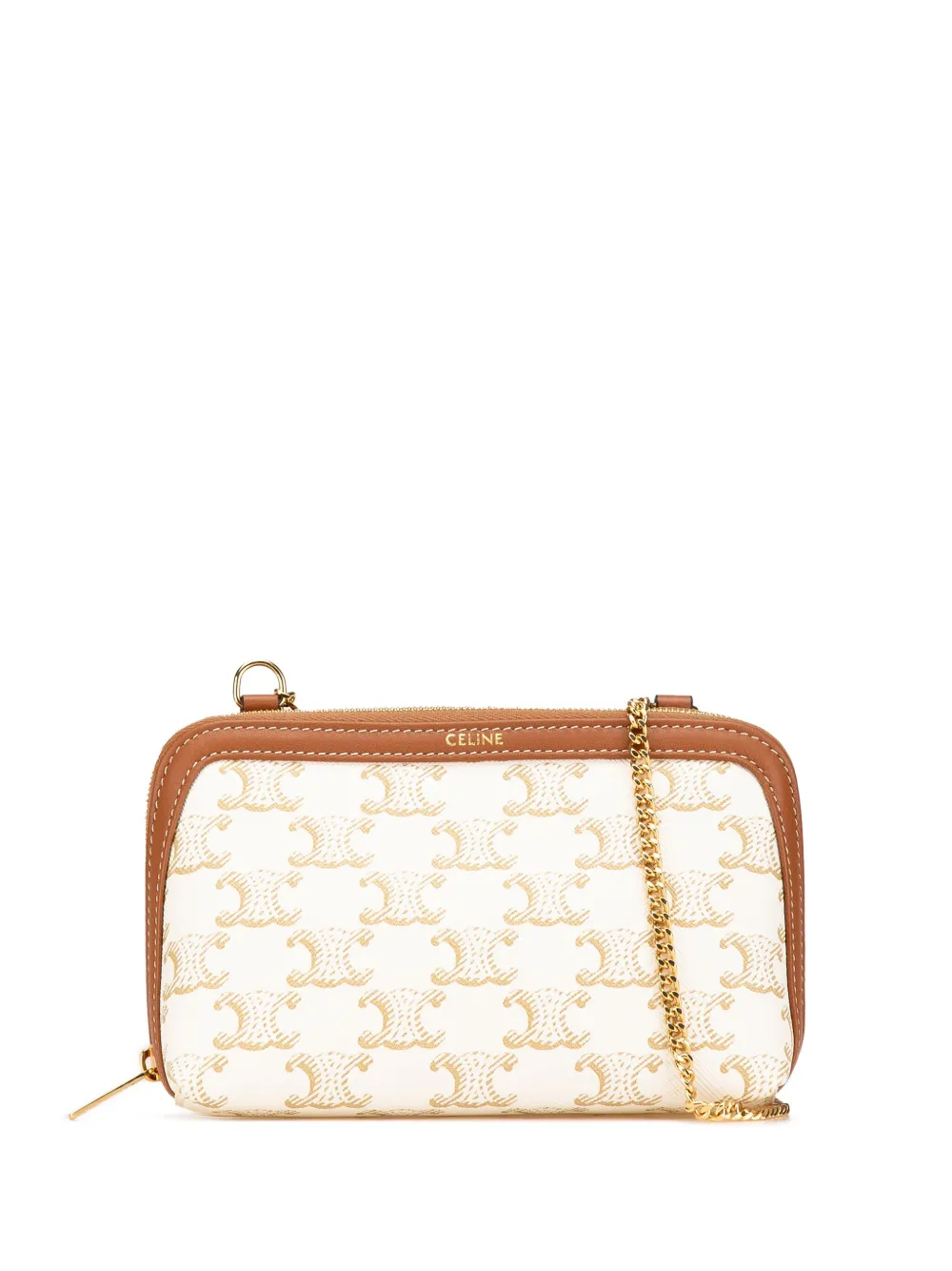 Céline Pre-Owned 2023 コーテッドキャンバス トリオンフ クラッチオンチェーン ショルダーバッグ - ブラウン Céline Pre-Owned 2023 コーテッドキャンバス トリオンフ クラッチオンチェーン ショルダーバッグ - ブラウン