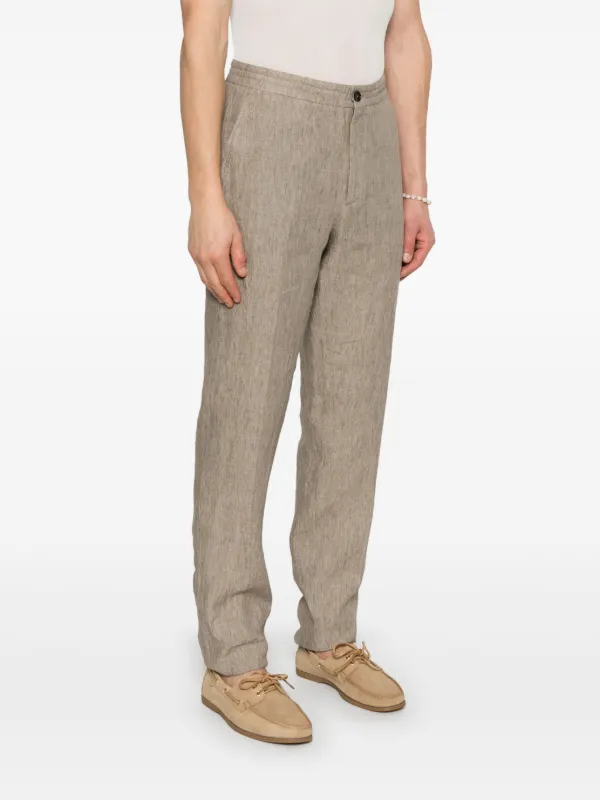 美品 Zegna リネンスラックスパンツ ウエスト紐 キャメル/VW467 美品