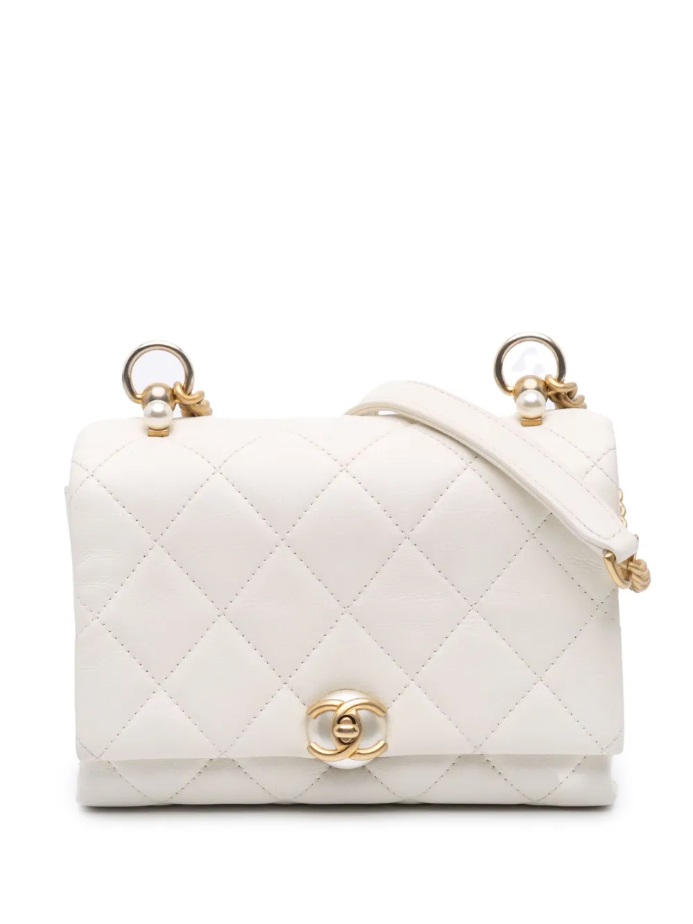 CHANEL Pre-Owned 2019 Quilted Calfskin Pearl CC Accordion Flap crossbody bag | White | Image 1