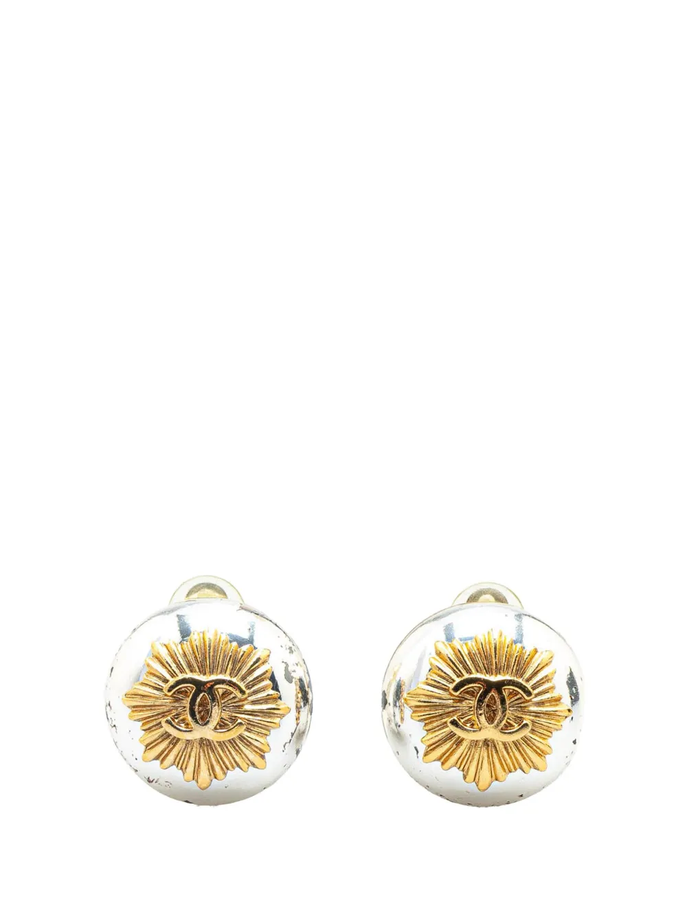 CHANEL Pre-Owned 1996 Gold Plated Silver CC Round Clip on Earrings costume earrings | Gold | Image 1