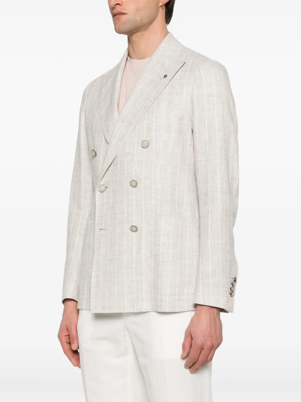 Shop Tagliatore Striped Blazer In Neutrals
