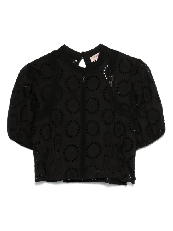インポート　イタリア　Twin-Set 袖レース　カットソー TWINSET アイレットレース ブラウス | ブラック | FARFETCH JP