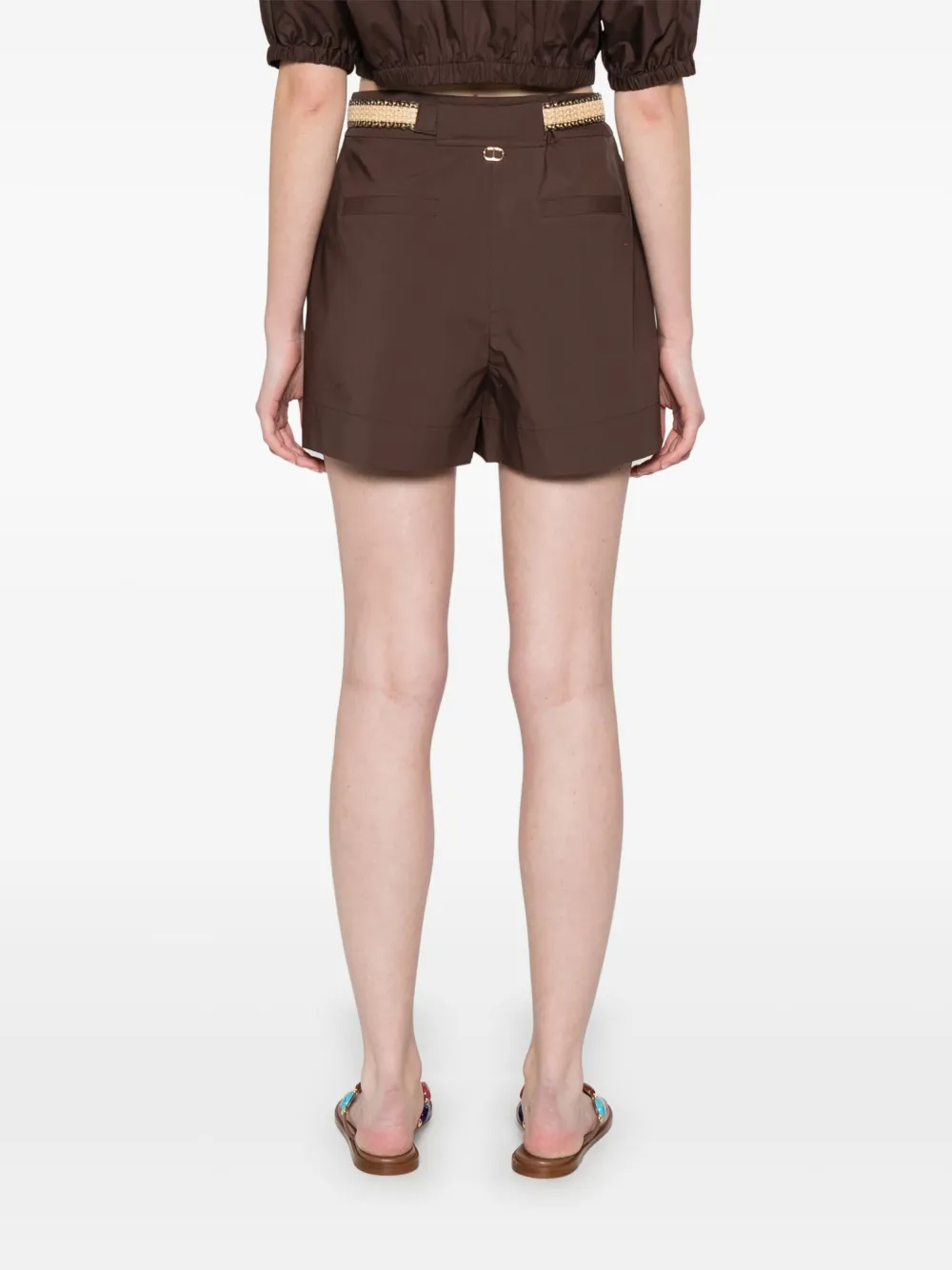 Shop Twinset Poplin Shorts In Brown