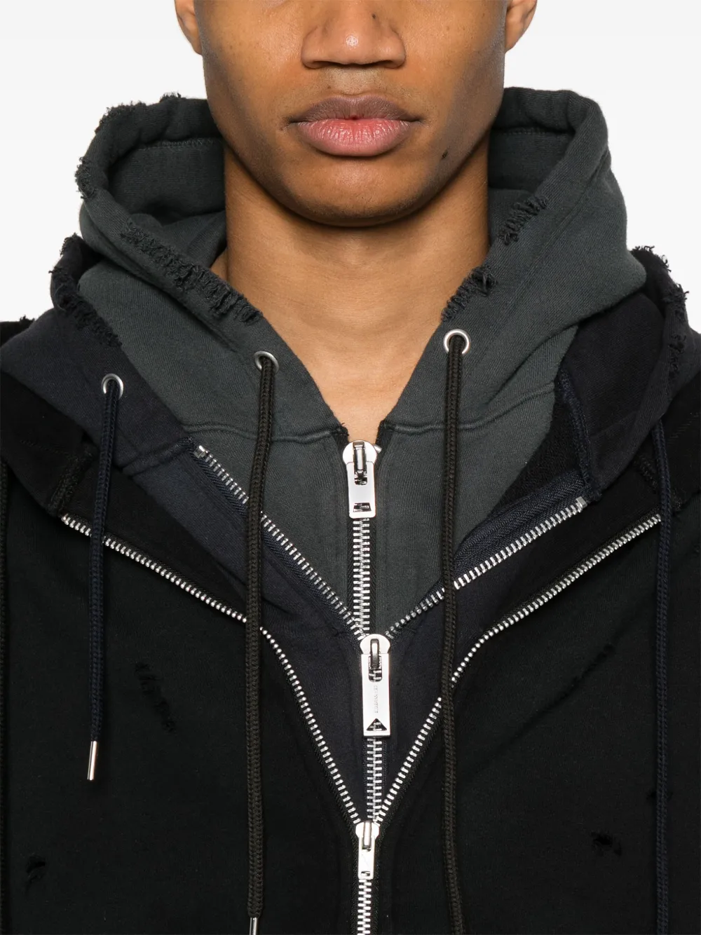 Miharayasuhiro Layered Hooded Jacket In Black