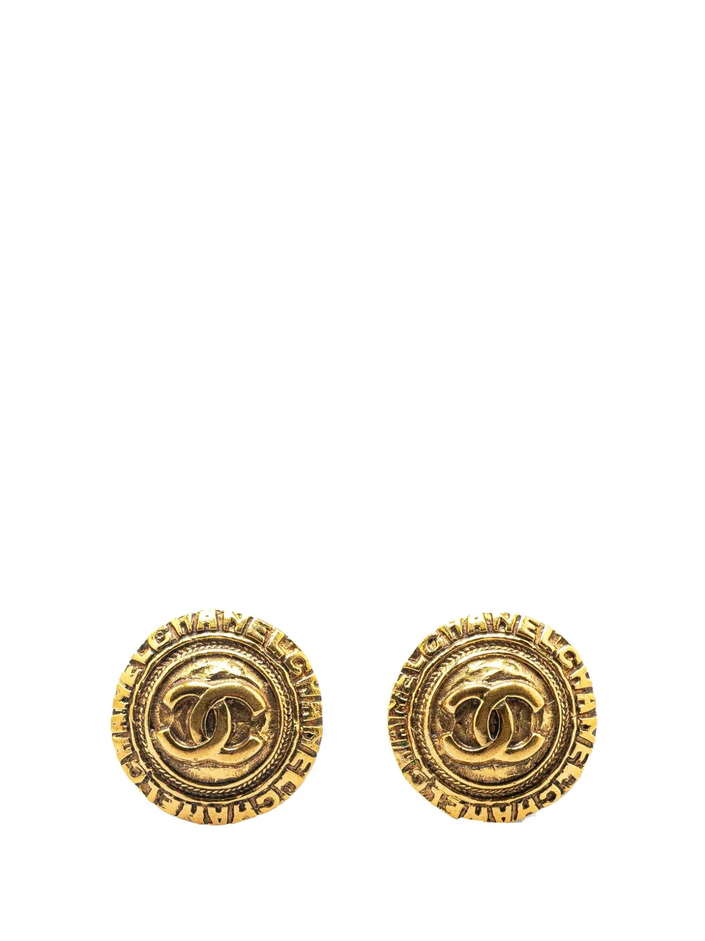 CHANEL Pre-Owned 1970-1980 Gold Plated CC Round Clip On Earrings costume earrings | Gold | Image 1