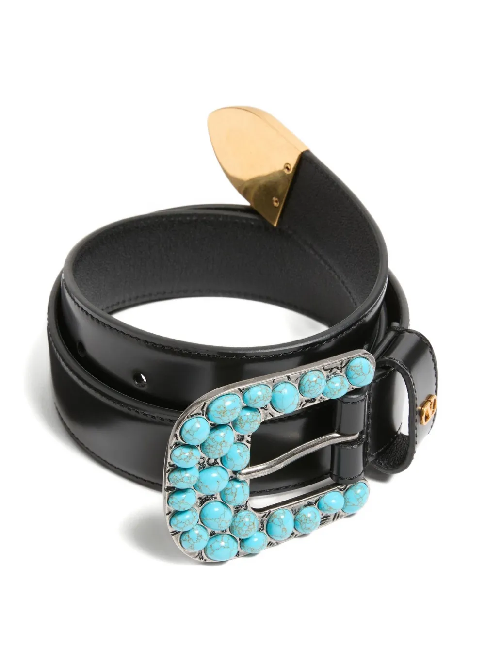 Valentino Garavani turquoise stone-embellished leather belt - Zwart