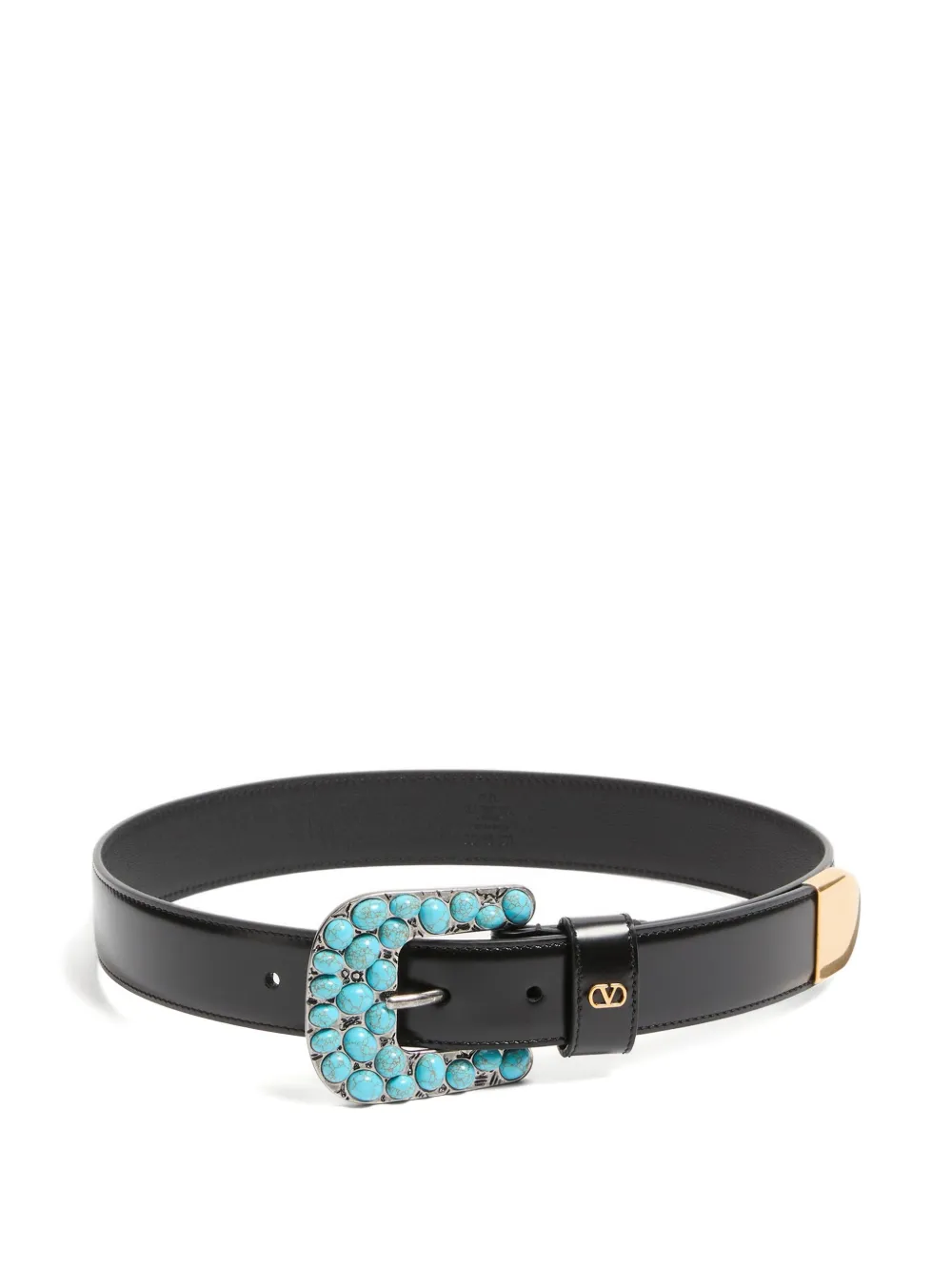 Valentino Garavani turquoise stone-embellished leather belt - Nero
