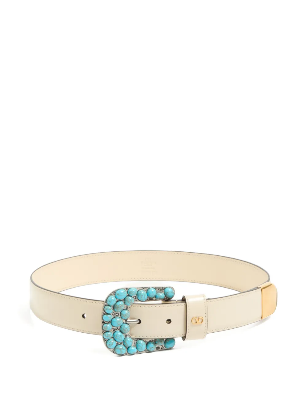 Valentino Garavani turquoise stone-embellished leather belt - Nero