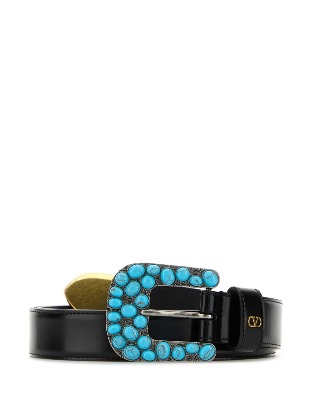 Valentino Garavani turquoise stone-embellished leather belt - Nero