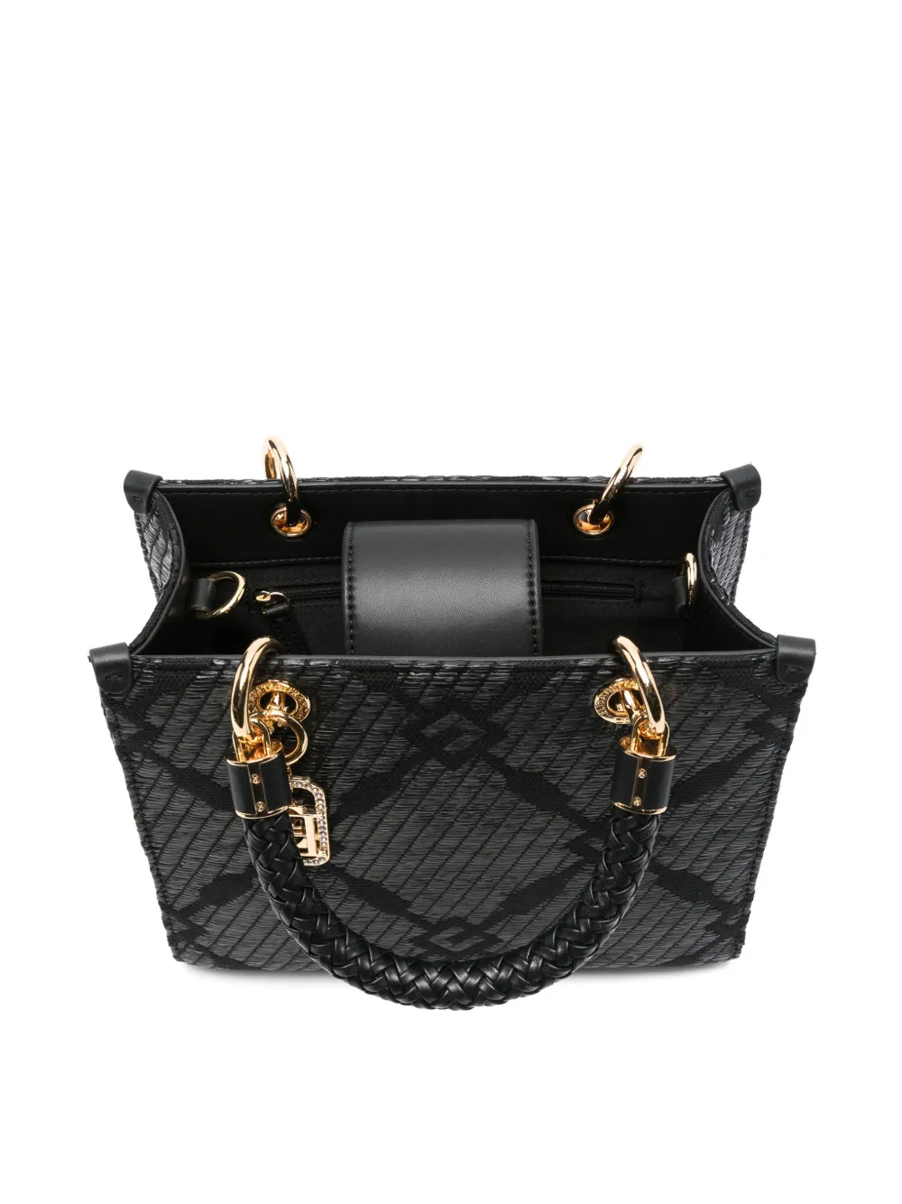 Shop Elisabetta Franchi Small Jacquard Tote Bag In Black